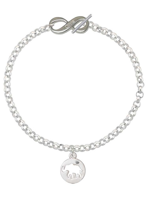 Silver Plated Elephant Silhouette - Custom Engraved Infinity Toggle Bracelet: Personalized Jewelry Gift - Names, Initials, Dates, Bible Verses