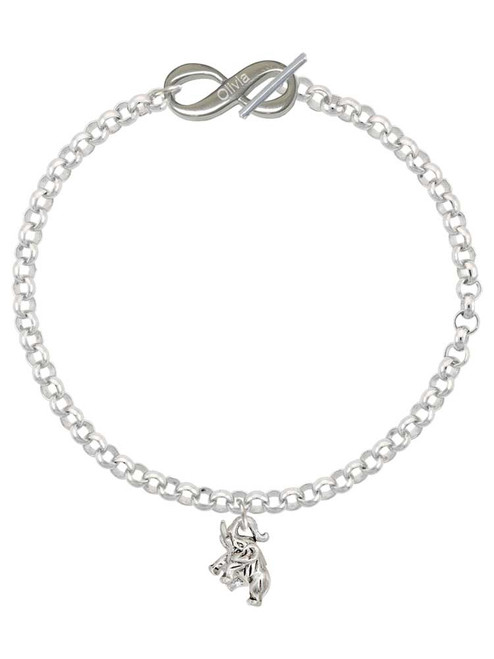 Silver Plated Mini 3-D Elephant - Custom Engraved Infinity Toggle Bracelet: Personalized Jewelry Gift - Names, Initials, Dates, Bible Verses