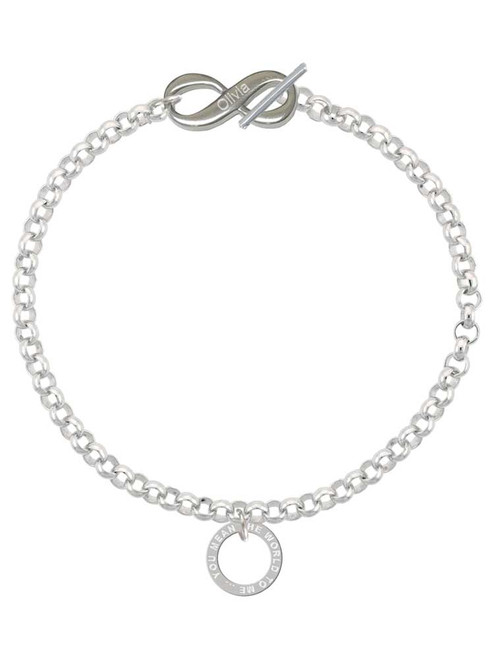 You Mean The World To Me Infinity Ring - Custom Engraved Infinity Toggle Bracelet: Personalized Jewelry Gift - Names, Initials, Dates, Bible Verses
