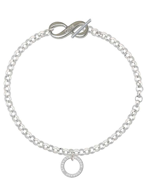 Silver Plated Courage Strength Wisdom Infinity Ring - Custom Engraved Infinity Toggle Bracelet: Personalized Jewelry Gift - Names, Initials, Dates, Bible Verses