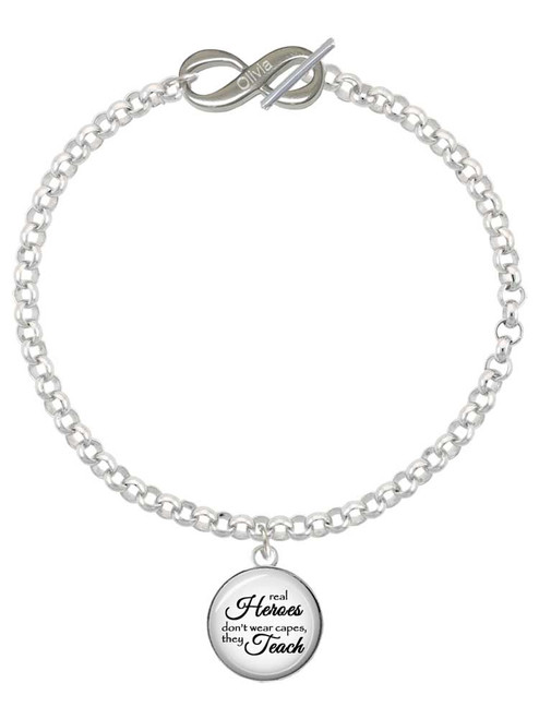 Domed Real Heroes Teach - Custom Engraved Infinity Toggle Bracelet: Personalized Jewelry Gift - Names, Initials, Dates, Bible Verses