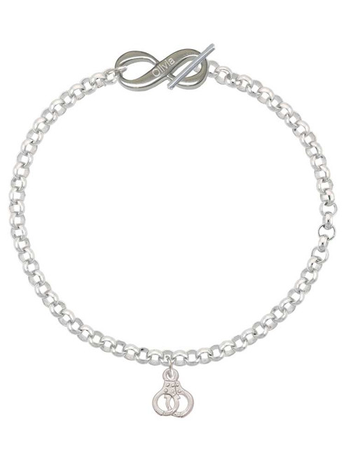 Silver Plated Mini Handcuffs - Custom Engraved Infinity Toggle Bracelet: Personalized Jewelry Gift - Names, Initials, Dates, Bible Verses