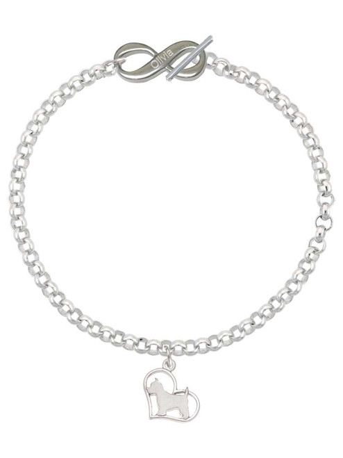 Silver Plated Westie Silhouette Heart - Custom Engraved Infinity Toggle Bracelet: Personalized Jewelry Gift - Names, Initials, Dates, Bible Verses