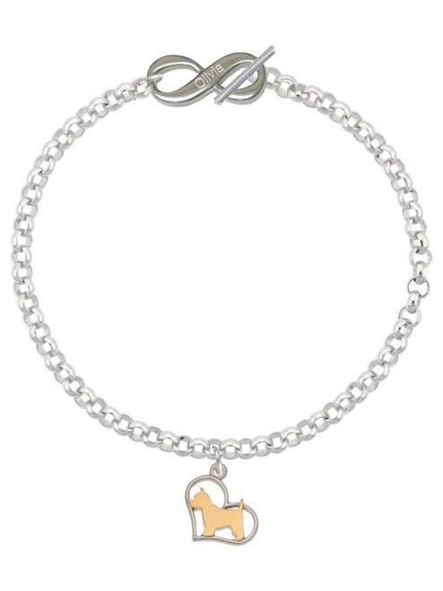 Two-tone Westie Silhouette Heart - Custom Engraved Infinity Toggle Bracelet: Personalized Jewelry Gift - Names, Initials, Dates, Bible Verses
