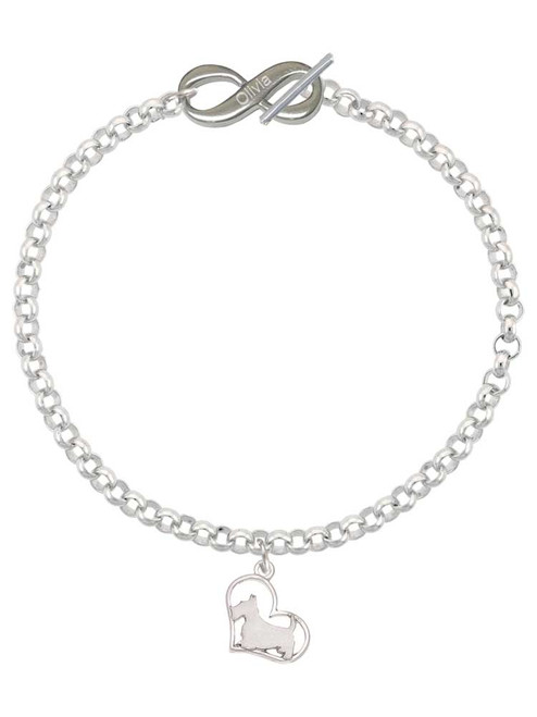 Silver Plated Scottie Dog Silhouette Heart - Custom Engraved Infinity Toggle Bracelet: Personalized Jewelry Gift - Names, Initials, Dates, Bible Verses