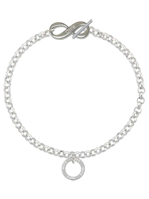 Silver Plated Wife Eternity Ring - Custom Engraved Infinity Toggle Bracelet: Personalized Jewelry Gift - Names, Initials, Dates, Bible Verses