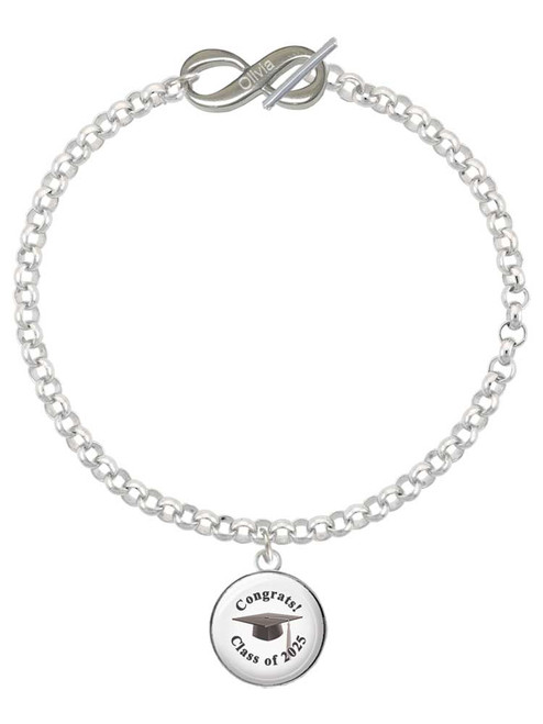 Silver Plated Domed Class of 2025 - Custom Engraved Infinity Toggle Bracelet: Personalized Jewelry Gift - Names, Initials, Dates, Bible Verses