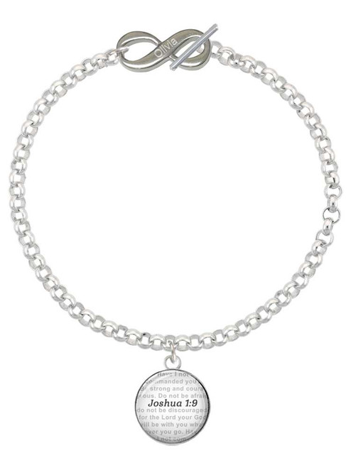Silver Plated Domed Joshua 1:9 - Custom Engraved Infinity Toggle Bracelet: Personalized Jewelry Gift - Names, Initials, Dates, Bible Verses