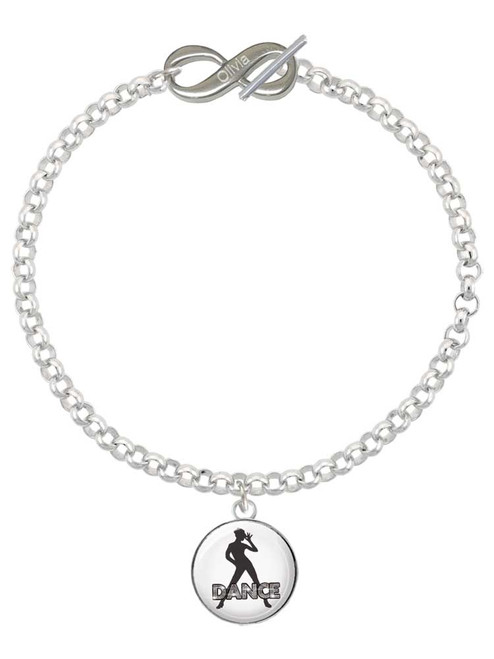 Silver Plated Domed Jazz Girl with Hat - Custom Engraved Infinity Toggle Bracelet: Personalized Jewelry Gift - Names, Initials, Dates, Bible Verses