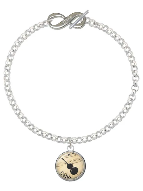 Silver Plated Domed Music - Cello - Custom Engraved Infinity Toggle Bracelet: Personalized Jewelry Gift - Names, Initials, Dates, Bible Verses
