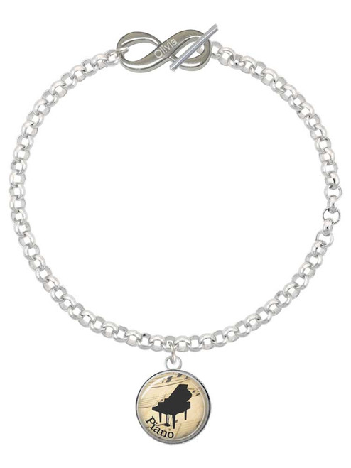 Silver Plated Domed Music - Piano - Custom Engraved Infinity Toggle Bracelet: Personalized Jewelry Gift - Names, Initials, Dates, Bible Verses