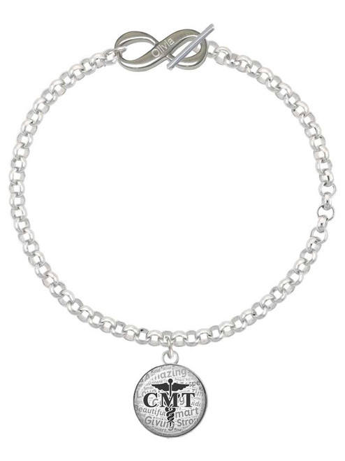 Silver Plated Domed Black CMT - Custom Engraved Infinity Toggle Bracelet: Personalized Jewelry Gift - Names, Initials, Dates, Bible Verses