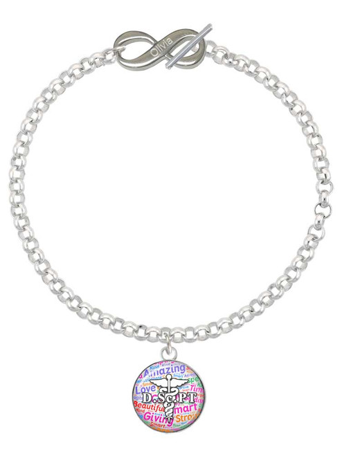 Silver Plated Domed Multi Color DScPT - Custom Engraved Infinity Toggle Bracelet: Personalized Jewelry Gift - Names, Initials, Dates, Bible Verses