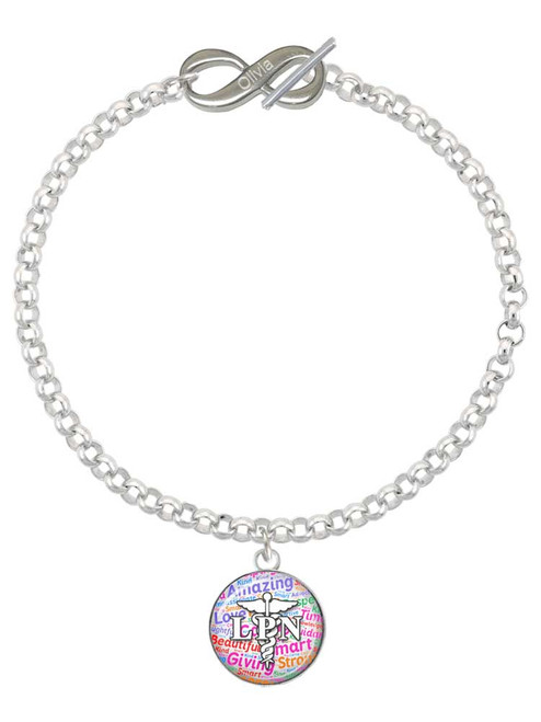 Silver Plated Domed Multi Color LPN - Custom Engraved Infinity Toggle Bracelet: Personalized Jewelry Gift - Names, Initials, Dates, Bible Verses