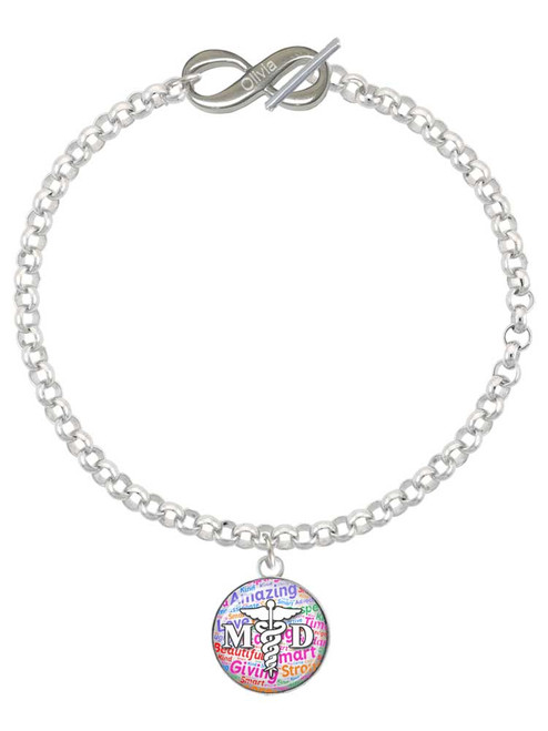 Silver Plated Domed Multi Color MD - Custom Engraved Infinity Toggle Bracelet: Personalized Jewelry Gift - Names, Initials, Dates, Bible Verses