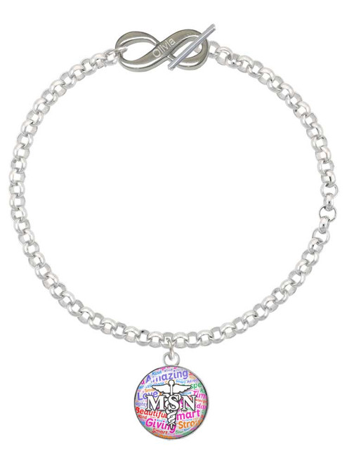 Silver Plated Domed Multi Color MSN - Custom Engraved Infinity Toggle Bracelet: Personalized Jewelry Gift - Names, Initials, Dates, Bible Verses