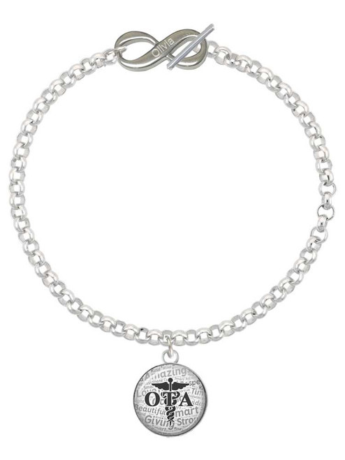 Silver Plated Domed Black OTA - Custom Engraved Infinity Toggle Bracelet: Personalized Jewelry Gift - Names, Initials, Dates, Bible Verses