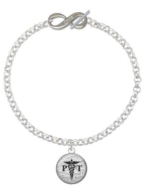 Silver Plated Domed Black PT - Custom Engraved Infinity Toggle Bracelet: Personalized Jewelry Gift - Names, Initials, Dates, Bible Verses