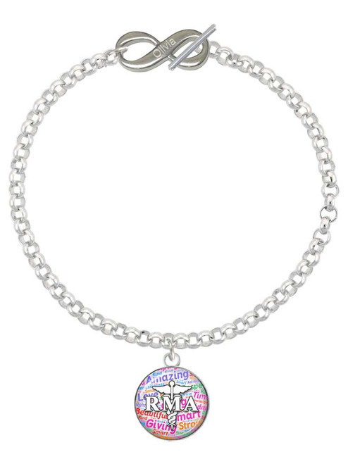 Silver Plated Domed Multi Color RMA - Custom Engraved Infinity Toggle Bracelet: Personalized Jewelry Gift - Names, Initials, Dates, Bible Verses