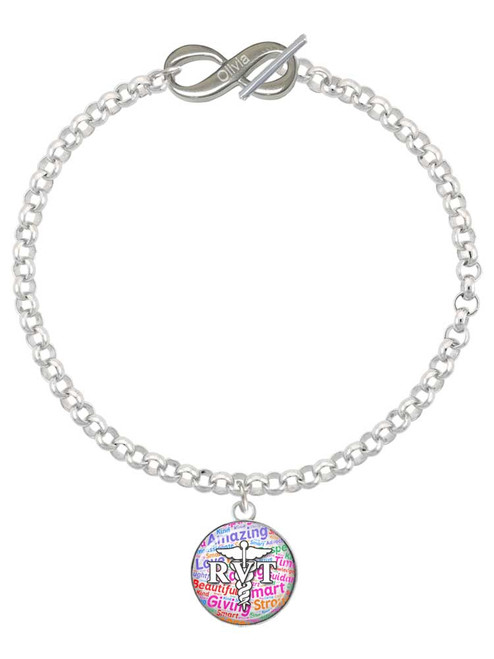 Silver Plated Domed Multi Color RVT - Custom Engraved Infinity Toggle Bracelet: Personalized Jewelry Gift - Names, Initials, Dates, Bible Verses