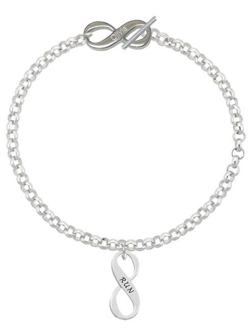 Silver Plated Run Infinity Sign - Custom Engraved Infinity Toggle Bracelet: Personalized Jewelry Gift - Names, Initials, Dates, Bible Verses