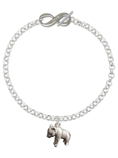 Silver Plated Panda Bear Standing - Custom Engraved Infinity Toggle Bracelet: Personalized Jewelry Gift - Names, Initials, Dates, Bible Verses