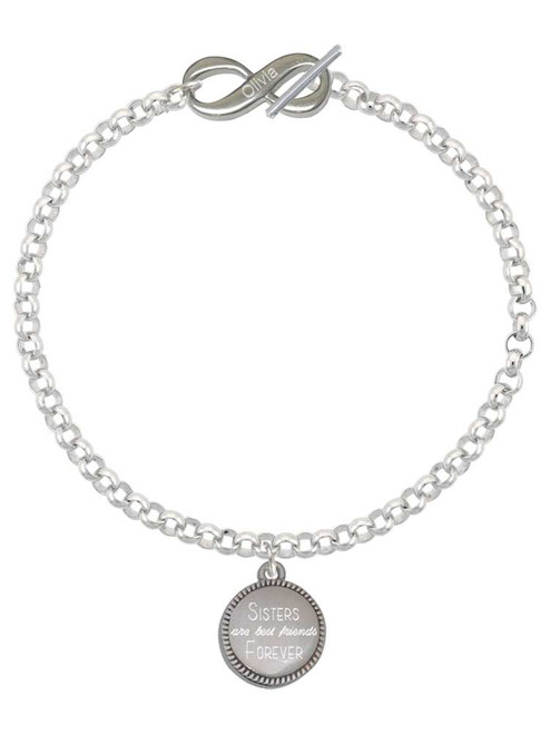 Stainless Steel Disc Sisters are Best Friends Forever - Custom Engraved Infinity Toggle Bracelet: Personalized Jewelry Gift - Names, Initials, Dates, Bible Verses