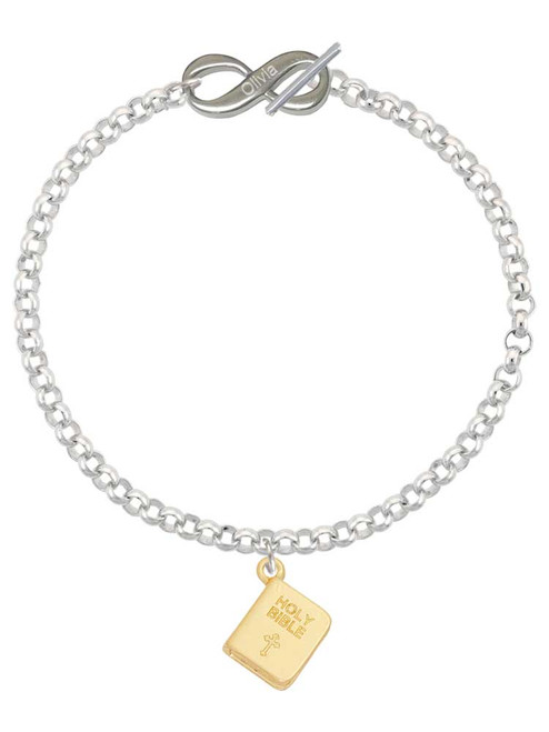 Gold-tone Holy Bible - Custom Engraved Infinity Toggle Bracelet: Personalized Jewelry Gift - Names, Initials, Dates, Bible Verses