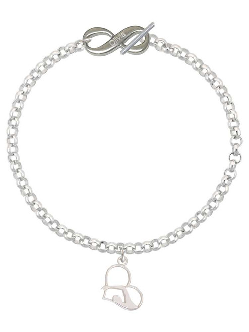 Silver Plated Swimmer in Heart - Custom Engraved Infinity Toggle Bracelet: Personalized Jewelry Gift - Names, Initials, Dates, Bible Verses