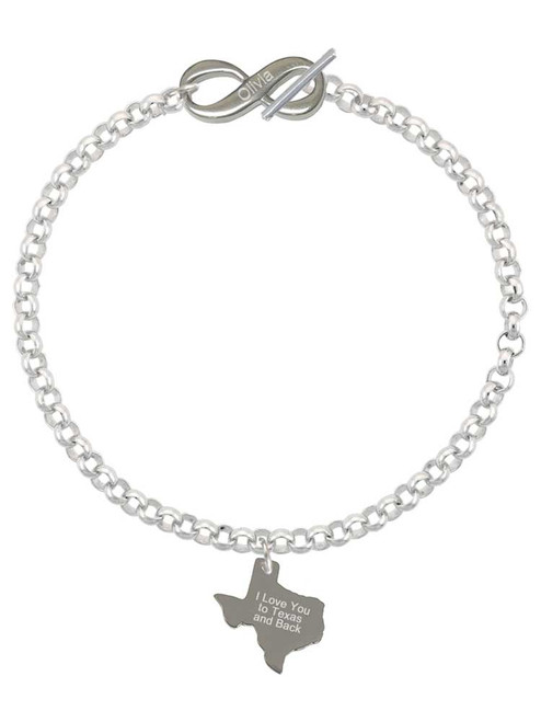 Stainless Steel I Love You to Texas - Custom Engraved Infinity Toggle Bracelet: Personalized Jewelry Gift - Names, Initials, Dates, Bible Verses