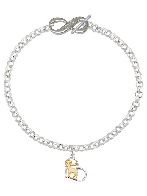 Two-tone Moose in Heart - Custom Engraved Infinity Toggle Bracelet: Personalized Jewelry Gift - Names, Initials, Dates, Bible Verses