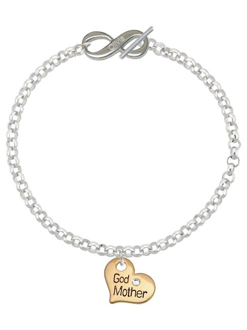 Gold-tone Large Godmother Heart with Crystal - Custom Engraved Infinity Toggle Bracelet: Personalized Jewelry Gift - Names, Initials, Dates, Bible Verses