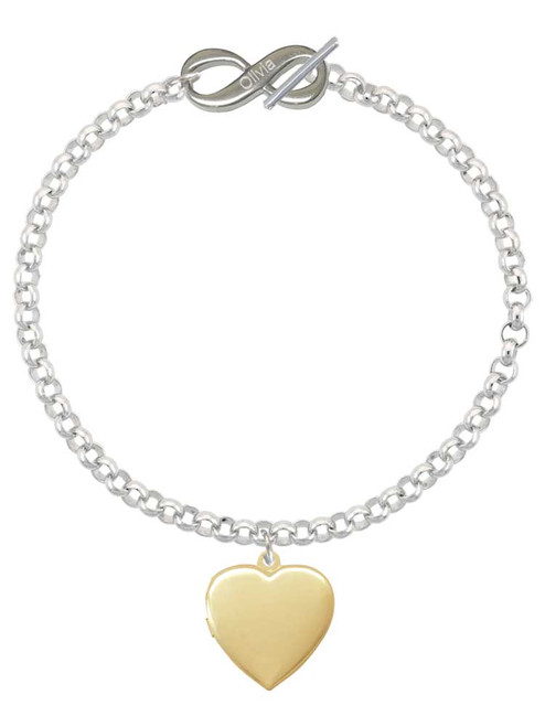 Gold-tone Heart Locket - Custom Engraved Infinity Toggle Bracelet: Personalized Jewelry Gift - Names, Initials, Dates, Bible Verses