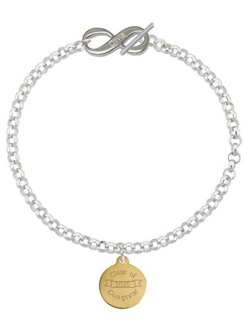 Gold-tone Engraved Class of 2025 - Custom Engraved Infinity Toggle Bracelet: Personalized Jewelry Gift - Names, Initials, Dates, Bible Verses