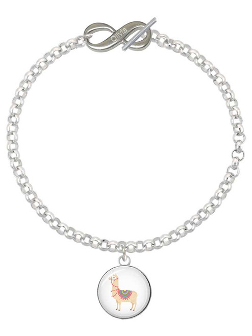 Silver Plated Domed Llama - Custom Engraved Infinity Toggle Bracelet: Personalized Jewelry Gift - Names, Initials, Dates, Bible Verses