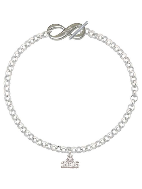 Silver Plated Mini Year 2026 - Custom Engraved Infinity Toggle Bracelet: Personalized Jewelry Gift - Names, Initials, Dates, Bible Verses