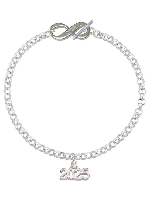 Silver Plated Horizontal Year 2025 - Custom Engraved Infinity Toggle Bracelet: Personalized Jewelry Gift - Names, Initials, Dates, Bible Verses
