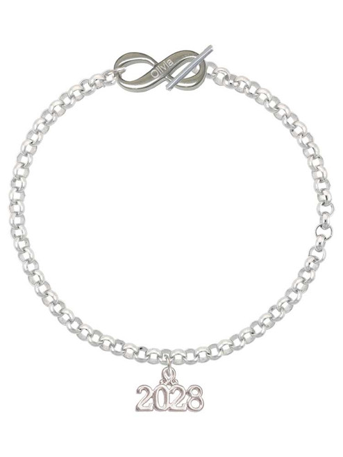 Silver Plated Horizontal Year 2028 - Custom Engraved Infinity Toggle Bracelet: Personalized Jewelry Gift - Names, Initials, Dates, Bible Verses