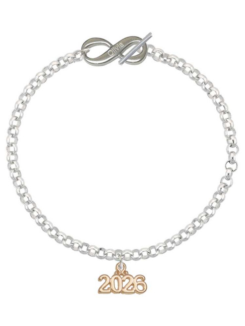 Gold-tone Horizontal Year 2026 - Custom Engraved Infinity Toggle Bracelet: Personalized Jewelry Gift - Names, Initials, Dates, Bible Verses