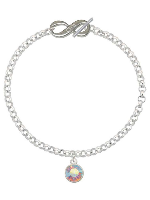 10mm Clear AB Crystal Drop - Custom Engraved Infinity Toggle Bracelet: Personalized Jewelry Gift - Names, Initials, Dates, Bible Verses