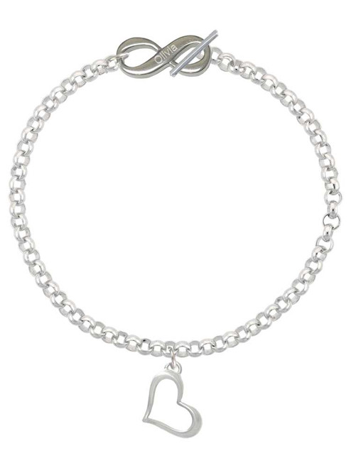 Silver Plated Slanted Open Heart - Custom Engraved Infinity Toggle Bracelet: Personalized Jewelry Gift - Names, Initials, Dates, Bible Verses