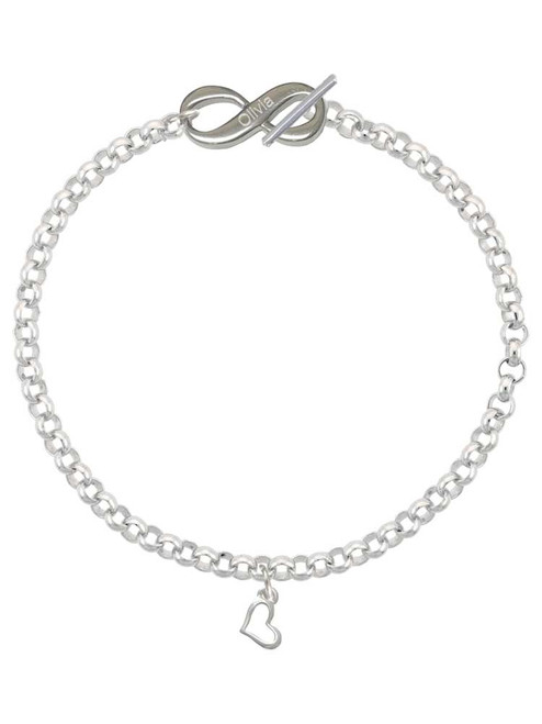 Silver Plated Small Slanted Open Heart - Custom Engraved Infinity Toggle Bracelet: Personalized Jewelry Gift - Names, Initials, Dates, Bible Verses