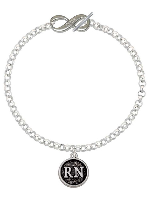 Silver Plated Nurse Caduceus Seal - RN - Custom Engraved Infinity Toggle Bracelet: Personalized Jewelry Gift - Names, Initials, Dates, Bible Verses