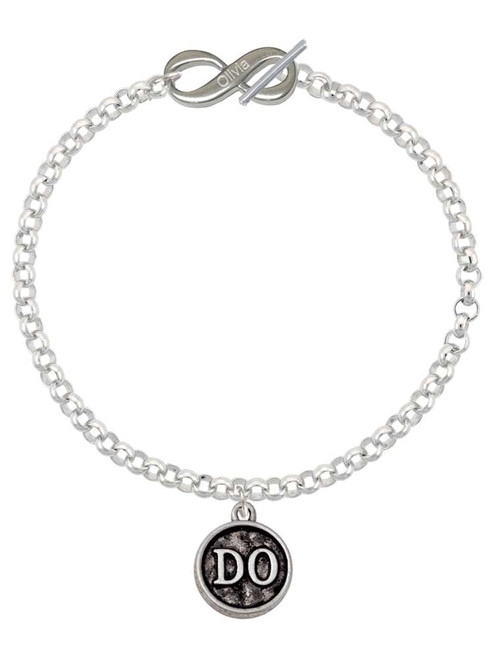 Silver Plated Doctor Caduceus Seal - DO - Custom Engraved Infinity Toggle Bracelet: Personalized Jewelry Gift - Names, Initials, Dates, Bible Verses