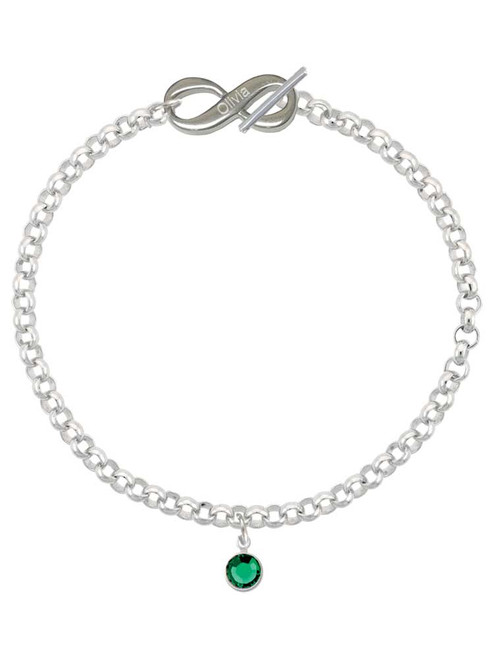 Crystal Green Channel Drop - Custom Engraved Infinity Toggle Bracelet: Personalized Jewelry Gift - Names, Initials, Dates, Bible Verses