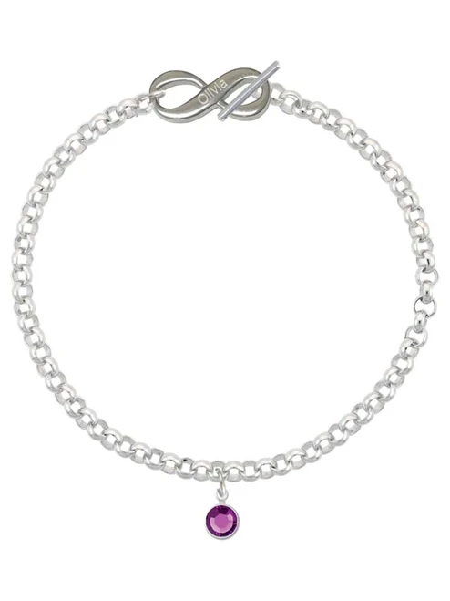 Crystal Purple Channel Drop - Custom Engraved Infinity Toggle Bracelet: Personalized Jewelry Gift - Names, Initials, Dates, Bible Verses
