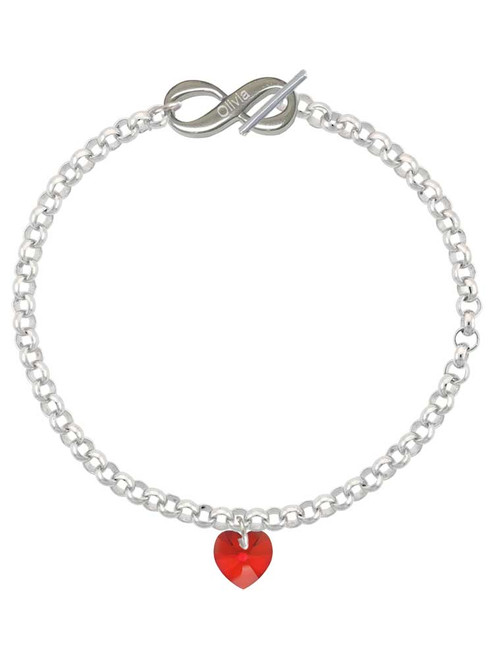10mm Red Crystal Heart - Custom Engraved Infinity Toggle Bracelet: Personalized Jewelry Gift - Names, Initials, Dates, Bible Verses