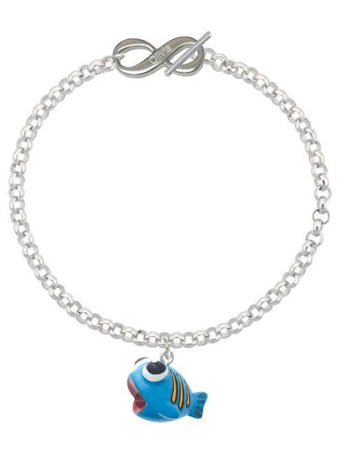 Resin Blue Fish with Orange Stripes - Custom Engraved Infinity Toggle Bracelet: Personalized Jewelry Gift - Names, Initials, Dates, Bible Verses