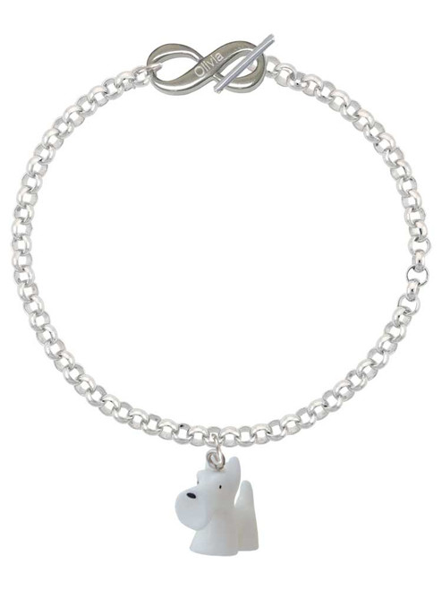 Resin White Scottie Dog - Custom Engraved Infinity Toggle Bracelet: Personalized Jewelry Gift - Names, Initials, Dates, Bible Verses