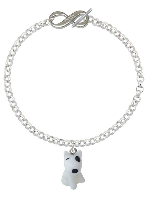 Resin White Bull Terrier Dog - Custom Engraved Infinity Toggle Bracelet: Personalized Jewelry Gift - Names, Initials, Dates, Bible Verses